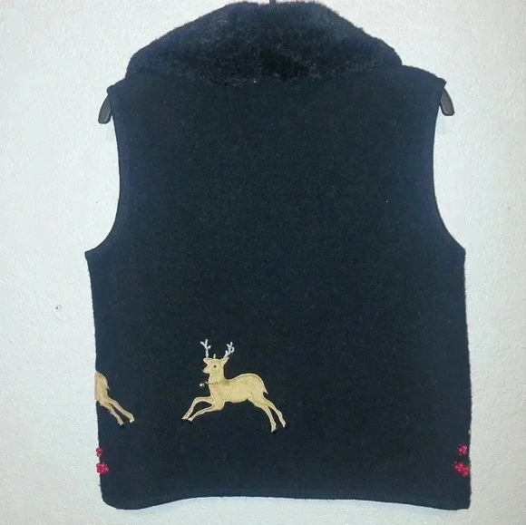 Seventh Avenue Christmas Sweater Vest Reindeer Size Medium Boiled Wool - Picture 2 of 9